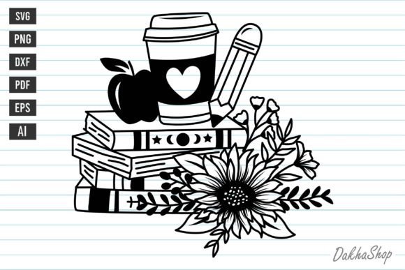 Book with Coffee Flower SVG Graphics & Print Templates