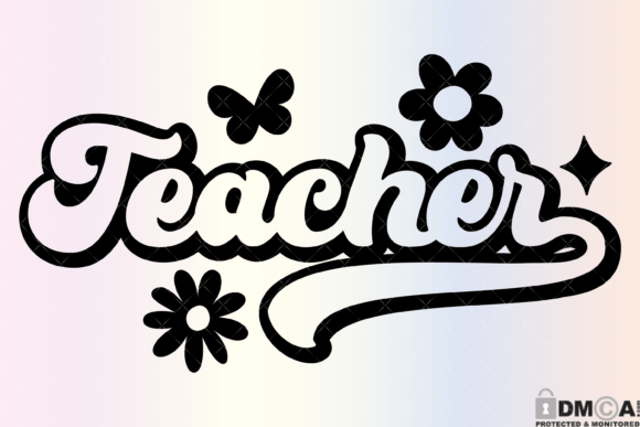 Groovy Retro Teacher SVG Graphics for Print Templates